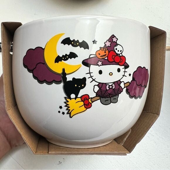 Sanrio Hello Kitty 20oz Halloween Ceramic Bowls with Chopsticks (set of 2) NEW - Picture 4 of 6